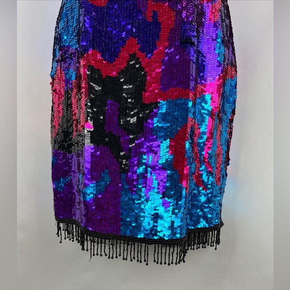 Sean Collection Sequin Beaded Mini Bodycon Fringe Pink Blue Purple Dress Size S - Picture 4 of 15